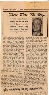 "Those Were The Days" Article Dec. 12/69 Those Were The Days;Swift Current Sun - Those Were The Days Clipping (1969-12-12);Swift Current Sun - Those Were The Days Clipping (1969-12-12);Swift Current Sun - Those Were The Days Clipping (1969-12-12);Swift Current Sun Clipping (1969-12-12)