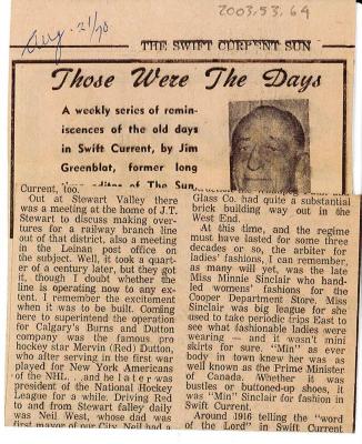 "Those Were The Days" Article Aug. 21/70 Those Were The Days;Swift Current Sun - Those Were The Days Clipping (1970-08-21);Swift Current Sun - Those Were The Days Clipping (1970-08-21);Swift Current Sun - Those Were The Days Clipping (1970-08-21);Swift Current Sun Clipping (1970-08-21)