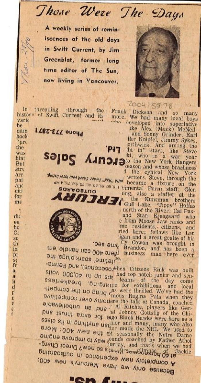 "Those Were The Days" Article Mar. 20/70 Those Were The Days;Swift Current Sun - Those Were The Days Clipping (1970-03-20);Swift Current Sun - Those Were The Days Clipping (1970-03-20);Swift Current Sun - Those Were The Days Clipping (1970-03-20);Swift Current Sun Clipping (1970-03-20)