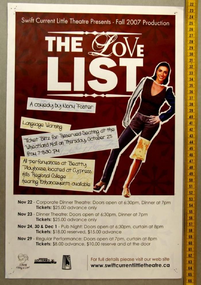 Swift Current Little Theatre 'The Love List' Poster (2007-11-22);Swift Current Little Theatre 'The Love List' Poster (2007-11-22)