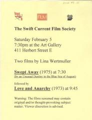 Swift Current Film Society Lina Wertmuller Films Poster;Swift Current Film Society Lina Wertmuller Films Poster