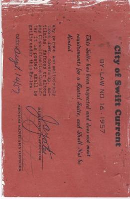 City Of Swift Current By-Law No. 16 - Rental Suite Not Meeting Building Requirements (1957-08-14);City Of Swift Current By-Law No. 16 - Rental Suite Not Meeting Building Requirements (1957-08-14)