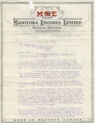 Brandon Company Claim Against Homesteader Manitoba Engines Limited;Manitoba Engines Limited Creditor Claim (1916-07-11);Manitoba Engines Limited Creditor Claim (1916-07-11)