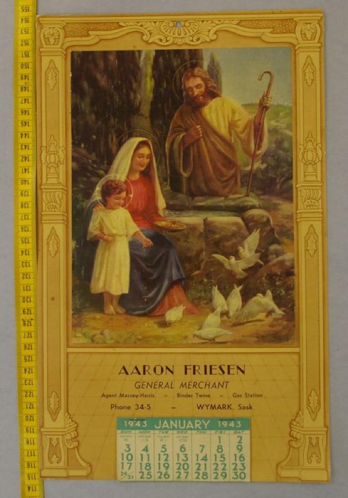 1943 Calendar Aaron Friesen 1943 Calendar;Wymark Merchant Aaron Friesen Calendar (1943);Wymark Merchant Aaron Friesen Calendar (1943)