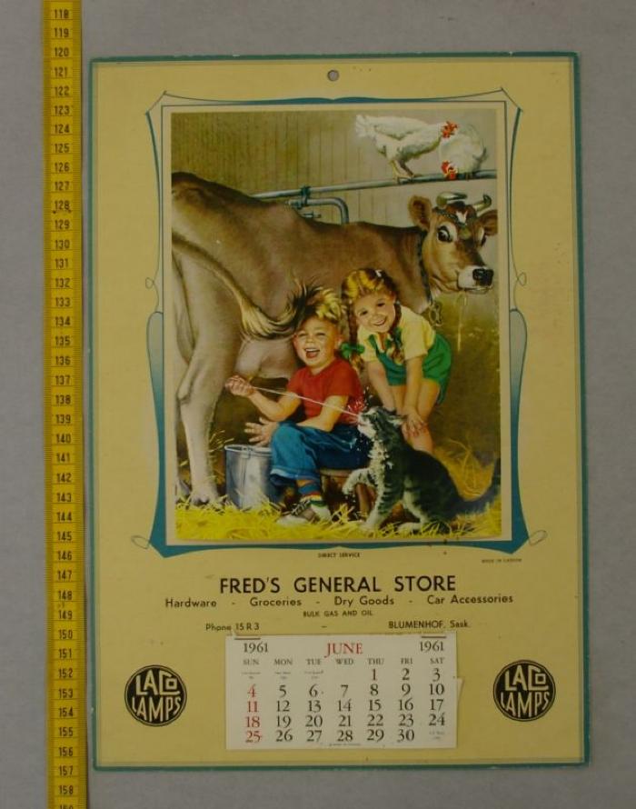 1961 Calendar Fred's General Store 1961 Calendar;Blumenhof General Store Calendar (1961);Blumenhof General Store Calendar (1961)