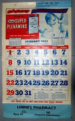 1961 Calendar Lorne's Pharmacy 1961 Calendar;Vanguard Lorne's Pharmacy Calendar (1961);Vanguard Lorne's Pharmacy Calendar (1961)