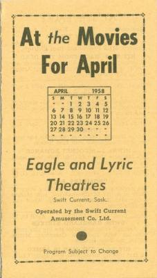 Eagle and Lyric Theatres Upcoming Films (1958-04);Eagle and Lyric Theatres Upcoming Films (1958-04)