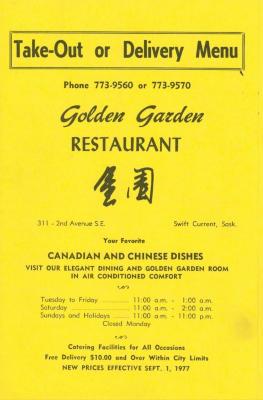 Golden Garden Take-Out Menu (1977-09-01);Golden Garden Take-Out Menu (1977-09-01)