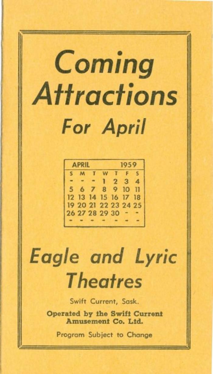 Eagle and Lyric Theatres Upcoming Films (1959-04);Eagle and Lyric Theatres Upcoming Films (1959-04)