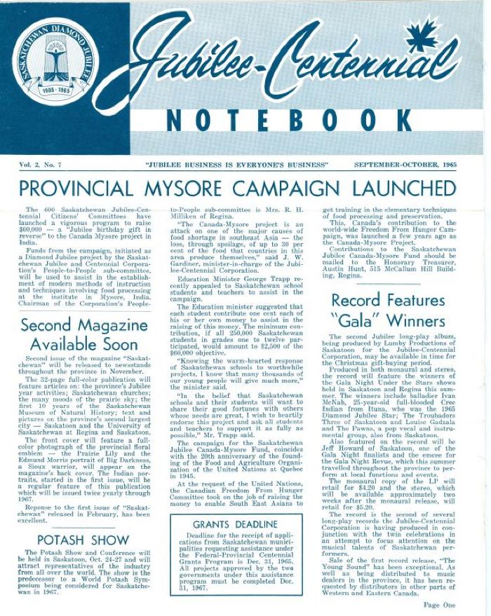 Saskatchewan Jubilee Centennial Notebook Newsletter (1965-09)