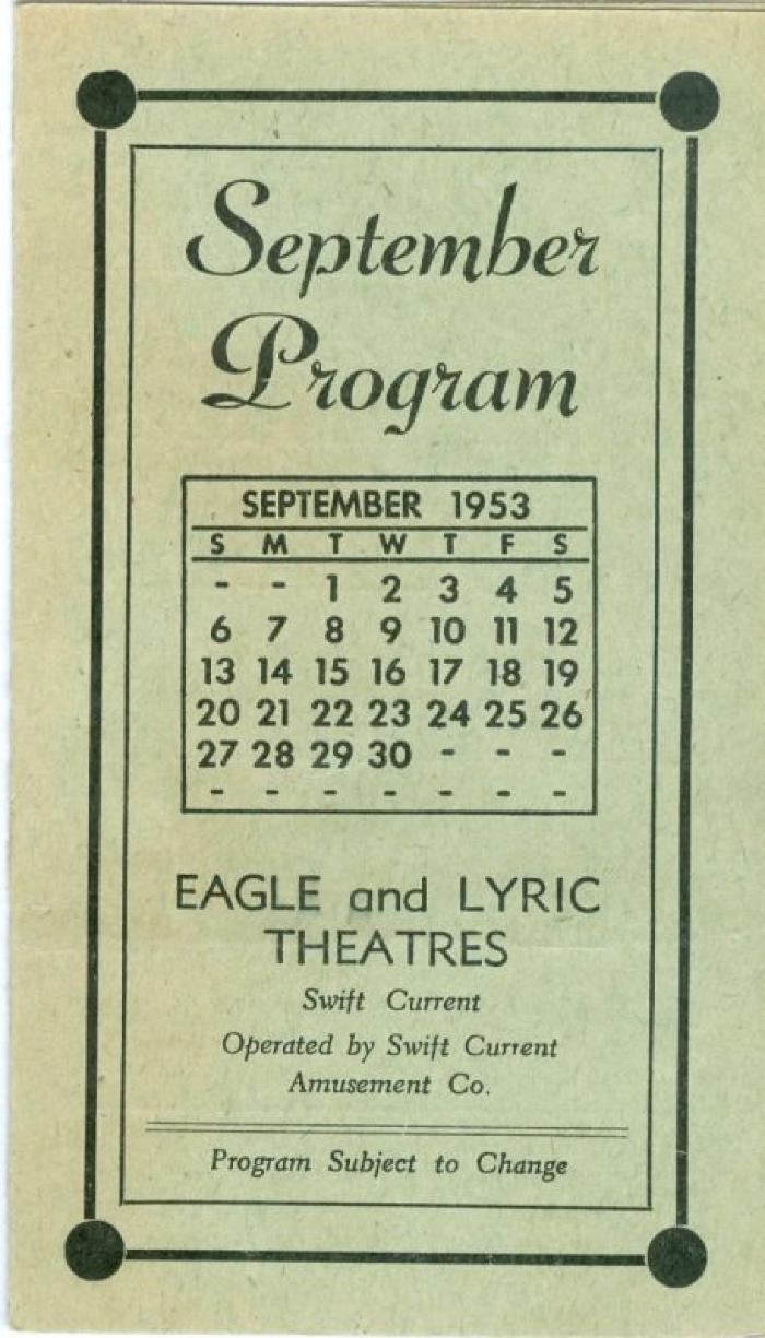 Eagle And Lyric Theatres Upcoming Films (1953-09);Eagle And Lyric Theatres Upcoming Films (1953-09)