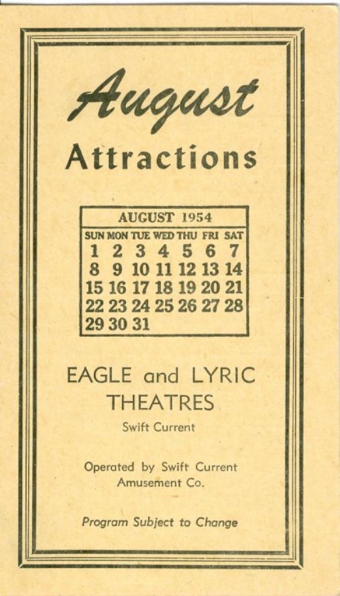 Eagle And Lyric Theatres Upcoming Films (1954-08);Eagle And Lyric Theatres Upcoming Films (1954-08)