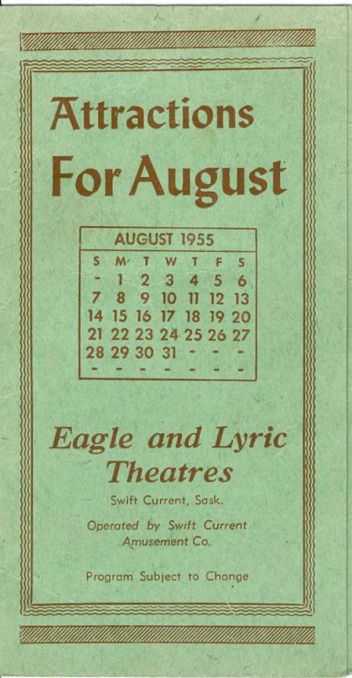 Eagle And Lyric Theatres Upcoming Films (1955-08);Eagle And Lyric Theatres Upcoming Films (1955-08)