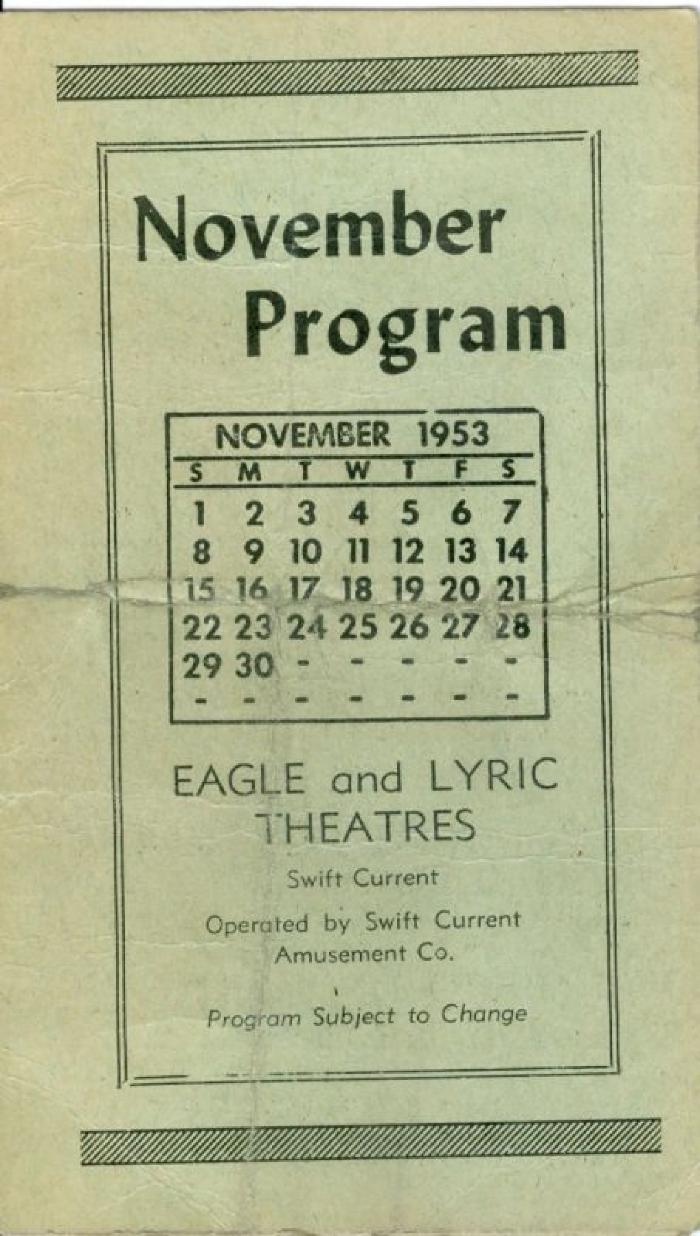 Eagle And Lyric Theatres Upcoming Films (1953-11);Eagle And Lyric Theatres Upcoming Films (1953-11)