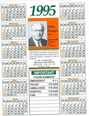 John Penner Calendar (1995);John Penner Calendar (1995)