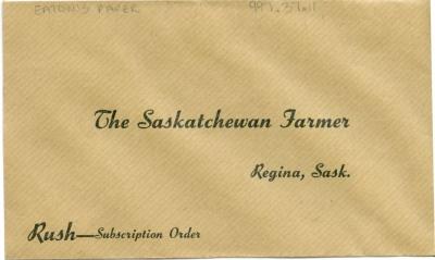 Saskatchewan Farmer Subscription Envelope (c.1930s)