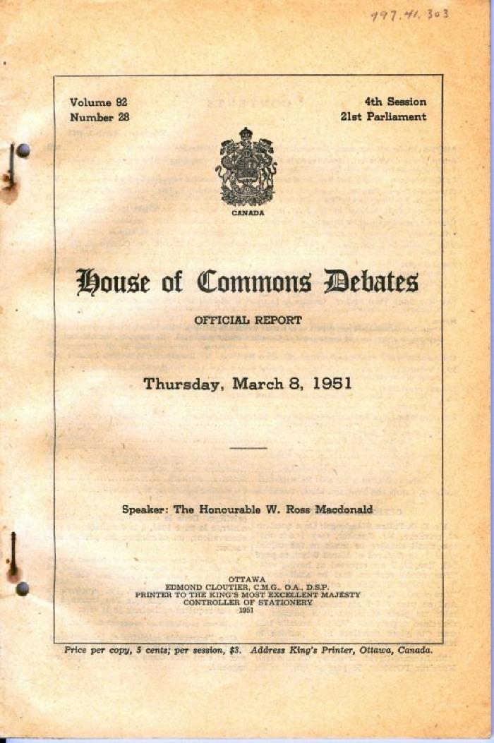 House Of Commons Transcript (1951-03-08)