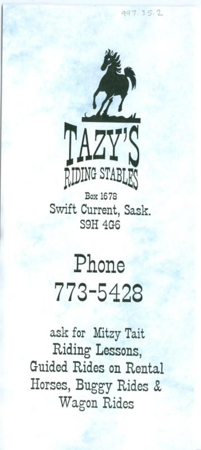 Tazy's Riding Stables Brochure (1996);Tazy's Riding Stables Brochure (1996)