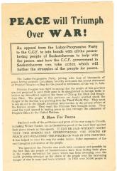 'Peace Will Triumph Over War' Labour-Progressive Party Pamphlet