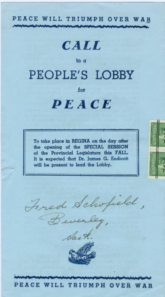 Call To A People's Lobby For Peace Invitation