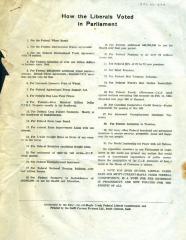 'How The Liberals Voted In Parliament' Election Flyer (1953-08-10)