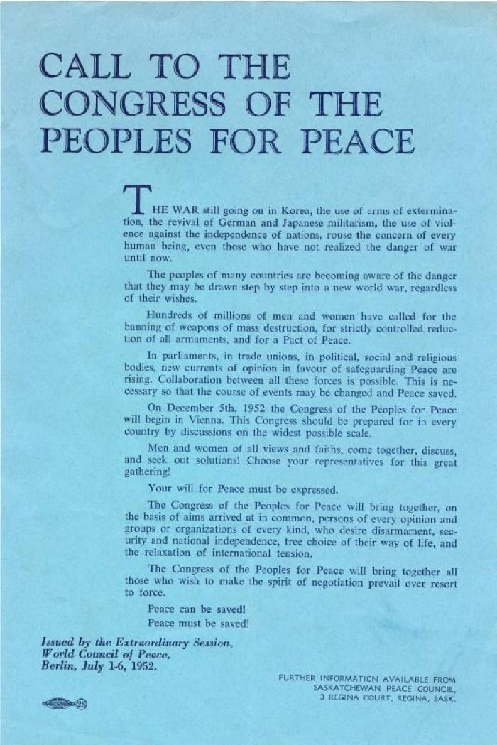 'Call To The Congress Of The Peoples For Peace' Flyer (1952-07-01)