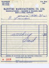 McIntyre Manufacturing Company Limited Receipt (1961-03-30)