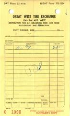 Great West Tire Exchange Receipt (1963-06-03)