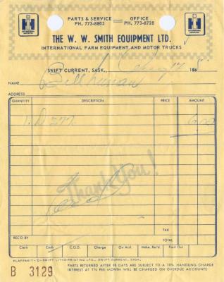 W W Smith Equipment Limited Receipt (1960-08-17)