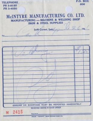 McIntyre Manufacturing Company Limited Receipt (1961-04-26)