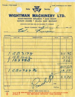 Wightman Machinery Limited Receipt (1963-08-02)