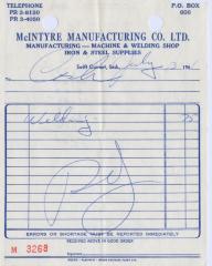 McIntyre Manufacturing Company Limited Receipt (1961-07-13)