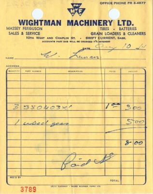 Wightman Machinery Limited Receipt (1961-08-10)