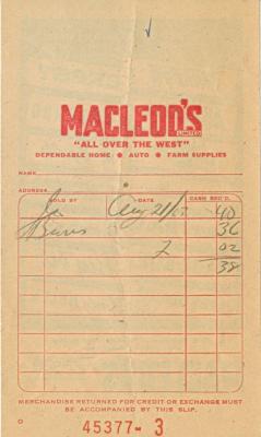 Macleod's Store Receipt (1963-08-21)