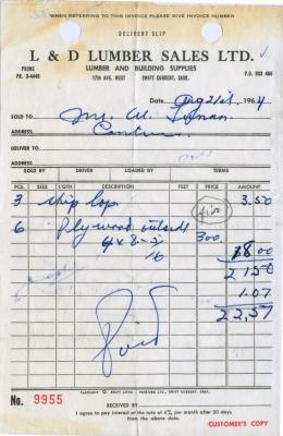 L&D Lumber Sales Limited Receipt (1964-08-21)