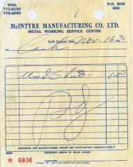 McIntyre Manufacturing Company Limited Receipt (1963-11-16)