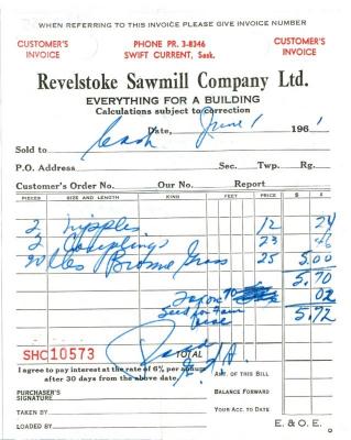 Revelstoke Sawmill Company Limited Receipt (1961-06-01)