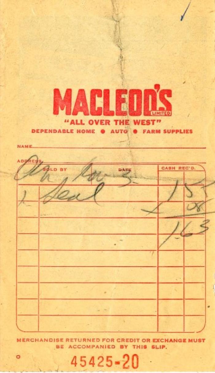 Macleod's Store Receipt (1960-11-03)