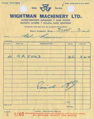 Wightman Machinery Limited Receipt (1963-09-16)