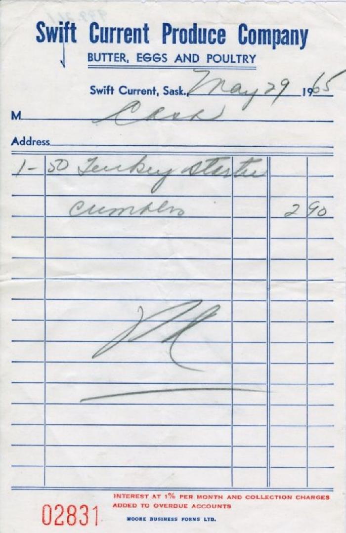 Swift Current Produce Company Receipt (1965-05-29)