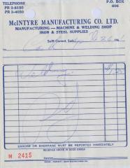 McIntyre Manufacturing Company Limited Receipt (1961-04-26)