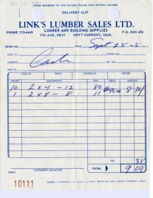 Link's Lumber Sales Limited Receipt (1965-09-25)