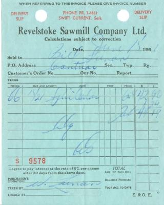 Revelstoke Sawmill Company Limited Receipt (1961-06-15)