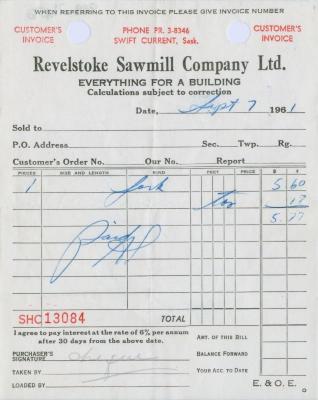 Revelstoke Sawmill Company Limited Receipt (1961-09-07)