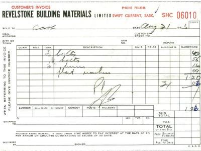 Revelstoke Building Materials Limited Receipt (1963-08-21)