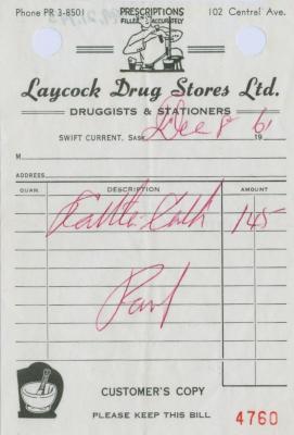 Laycock Drug Stores Limited Receipt (1961-12-08)