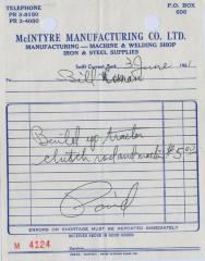 McIntyre Manufacturing Company Limited Receipt (1961-06-03)