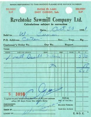 Revelstoke Sawmill Company Limited Receipt (1961-08-10)