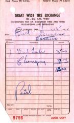 Great West Tire Exchange Receipt (1961-06-15)