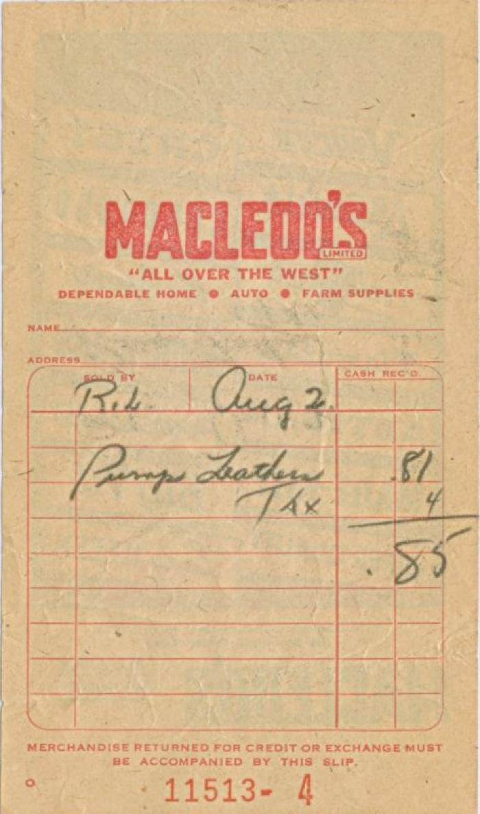 Macleod's Store Receipt (1960-08-02)